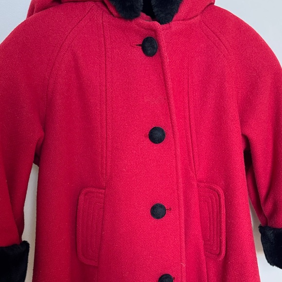 100% wool Red Kids Coat with Black faux fur Accents - Picture 11 of 16